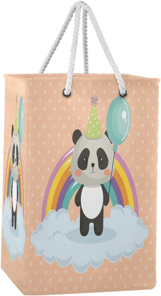 レインボーキュートパンダランドリーハンパーバスケット大型折りたたみ式洗濯ビン折りたたみ式収納折りたたみ式衣類バッグランドリールーム用