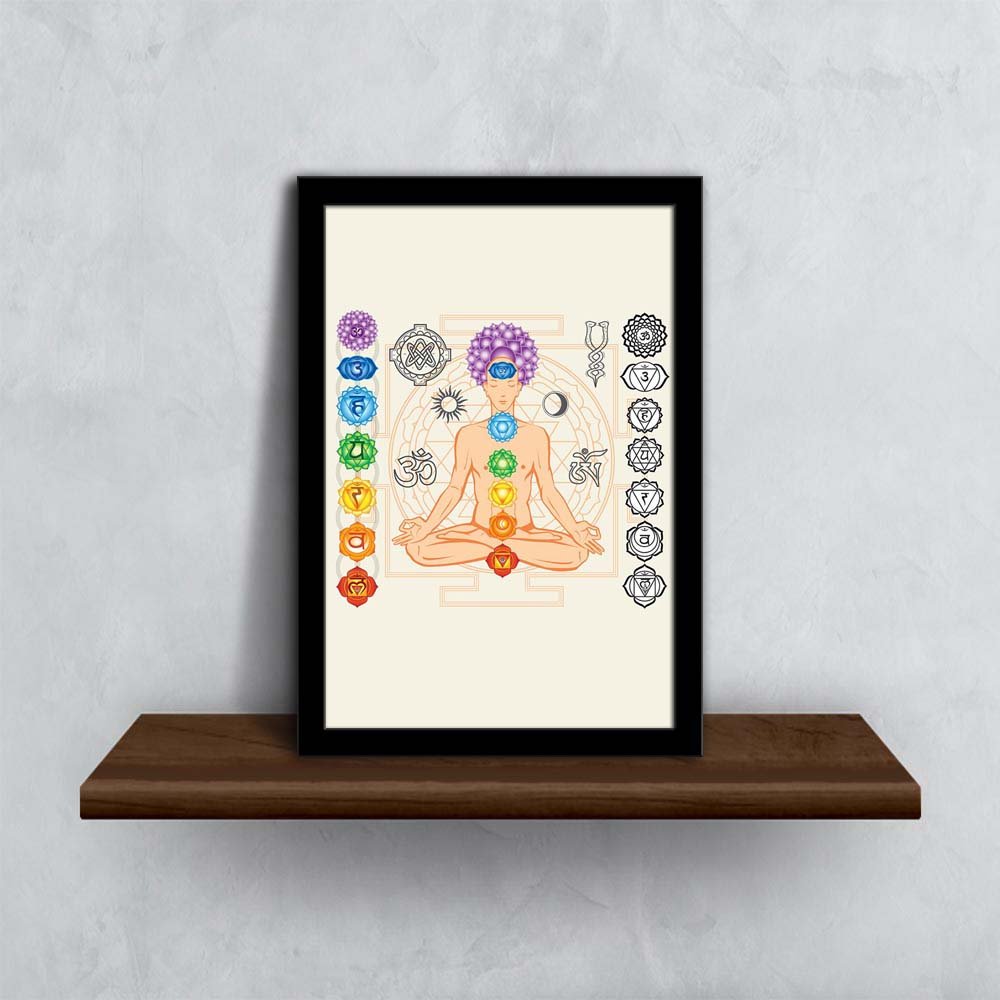ArtzFolio Man With Chakras & Esoteric Symbols Paper Poster Black Frame | Top Acrylic Glass 9 x 13 inch (23 x 33 cms)