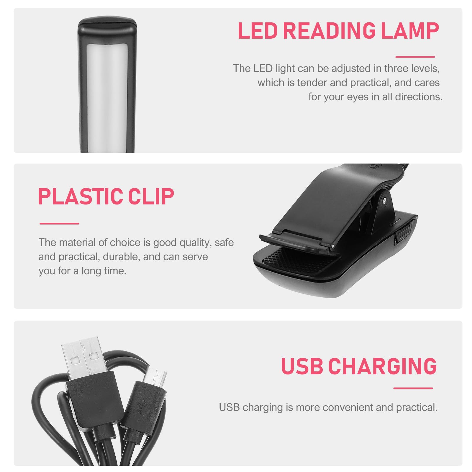 2 Lampes de Lecture LED Rechargeables à Pince en Plastique, Distribution Lumineuse Uniforme et Design Stable, Lecture Lit Travail