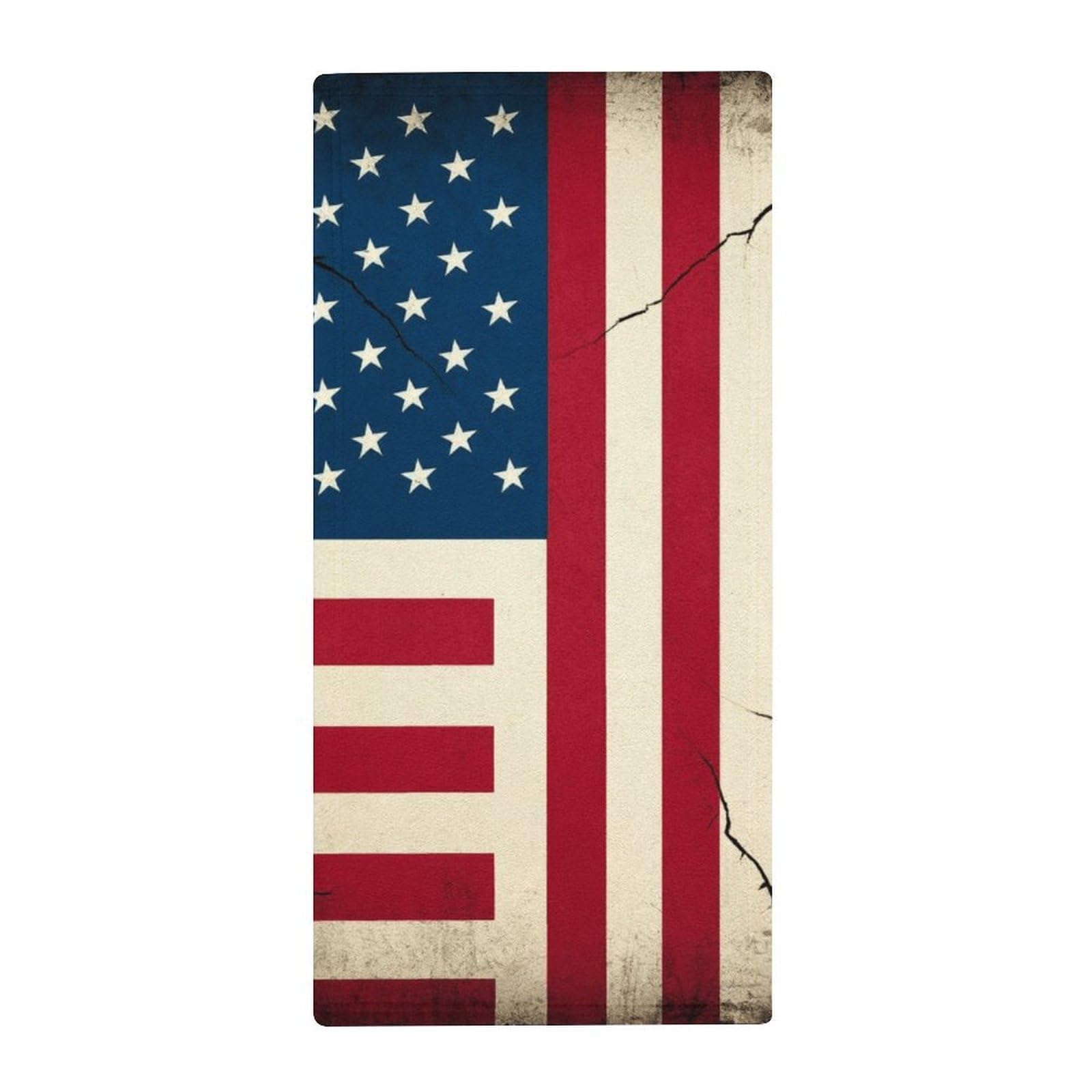 Anceky Multi-Purpose Fitness Towels, American USA Flag Crack Quick-Dry Absorbent Gym & Yoga Towels for Sports, Travel & Spa