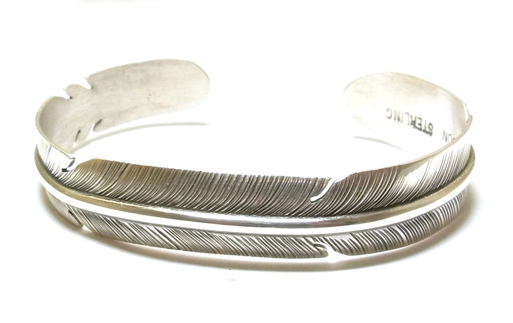 Indian Jewelry シルバー　　　フェザーバングル Indian Jewelry ターコイズ コーラル シルバーフェザーバングル
