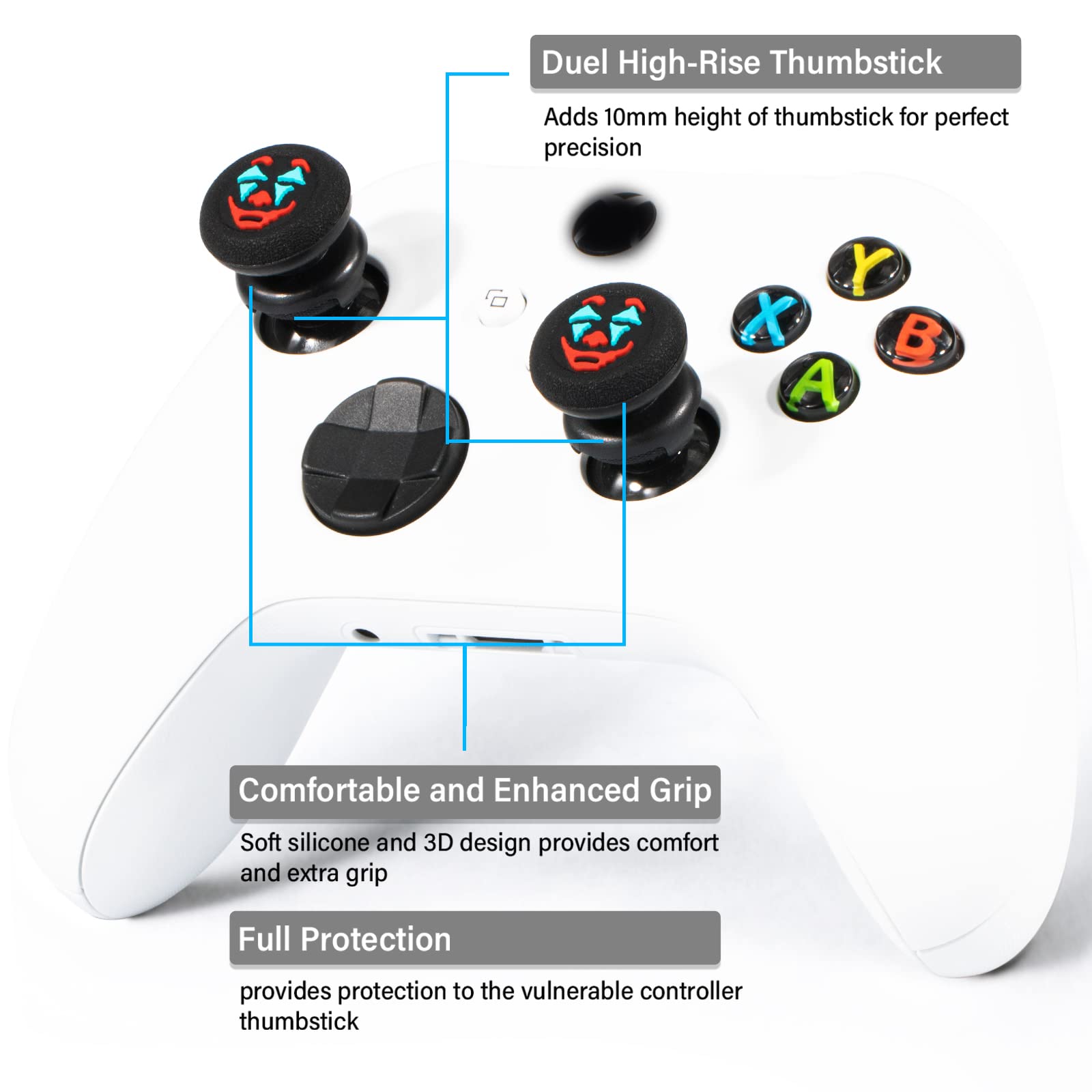FPS Thumbstick Grip Agarres Pulgar Extensor x 2 Y Silicona Apretón Cubrir Grip x 4 para Xbox Series X/S & Xbox One Mando (Joker Verde Negro)