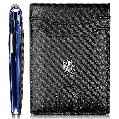 Image of Slim Wallet for Men - RFID Men Wallets with Money Clip and 12 Cards Holder - Compact Minimalist Mens Wallets Leather - Modern Bifold Wallet for Men - Black Men's Wallet Front Pocket Thin - Blue