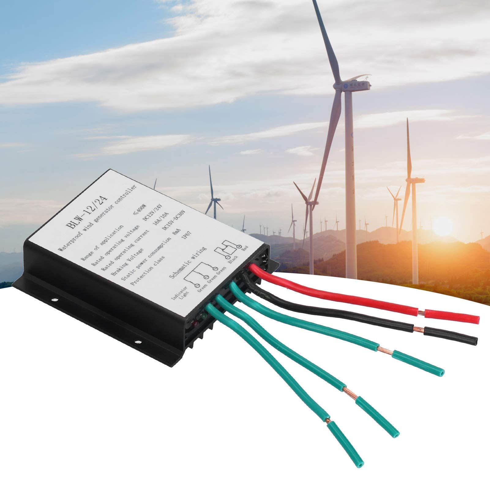 Aerogenerador Controlador DC12-24V 400W Regulador Carga Batería Impermeable IP67 con Protección