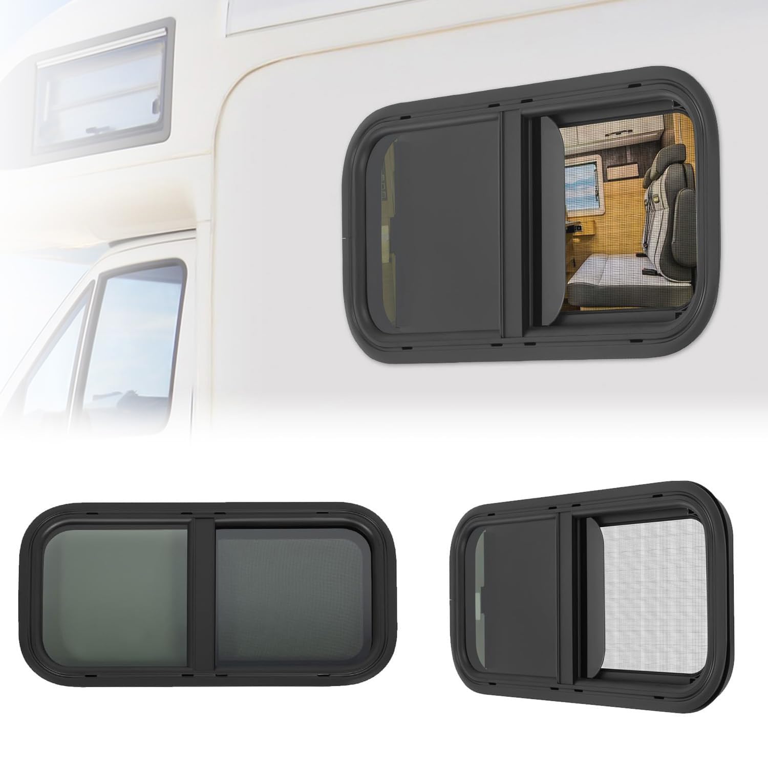 Wohnwagen Schiebefenster mit Befestigungsring,Wohnmobil Schiebefenster mit Fliegengitter, 60*30cm Caravan Seitenfenster Wohnmobil für Anhänger Pickups Oder Modifizierte Fahrzeuge