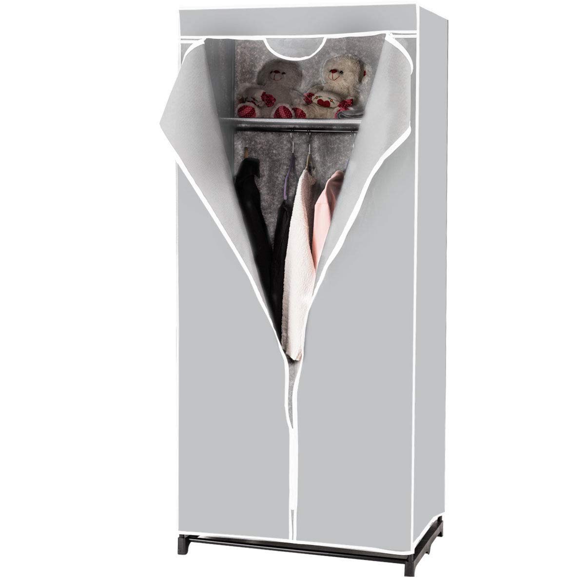 Armadio In Tessuto COSTWAY - Pieghevole 75x50x170cm Nero Con Appendiabiti - Foto 9