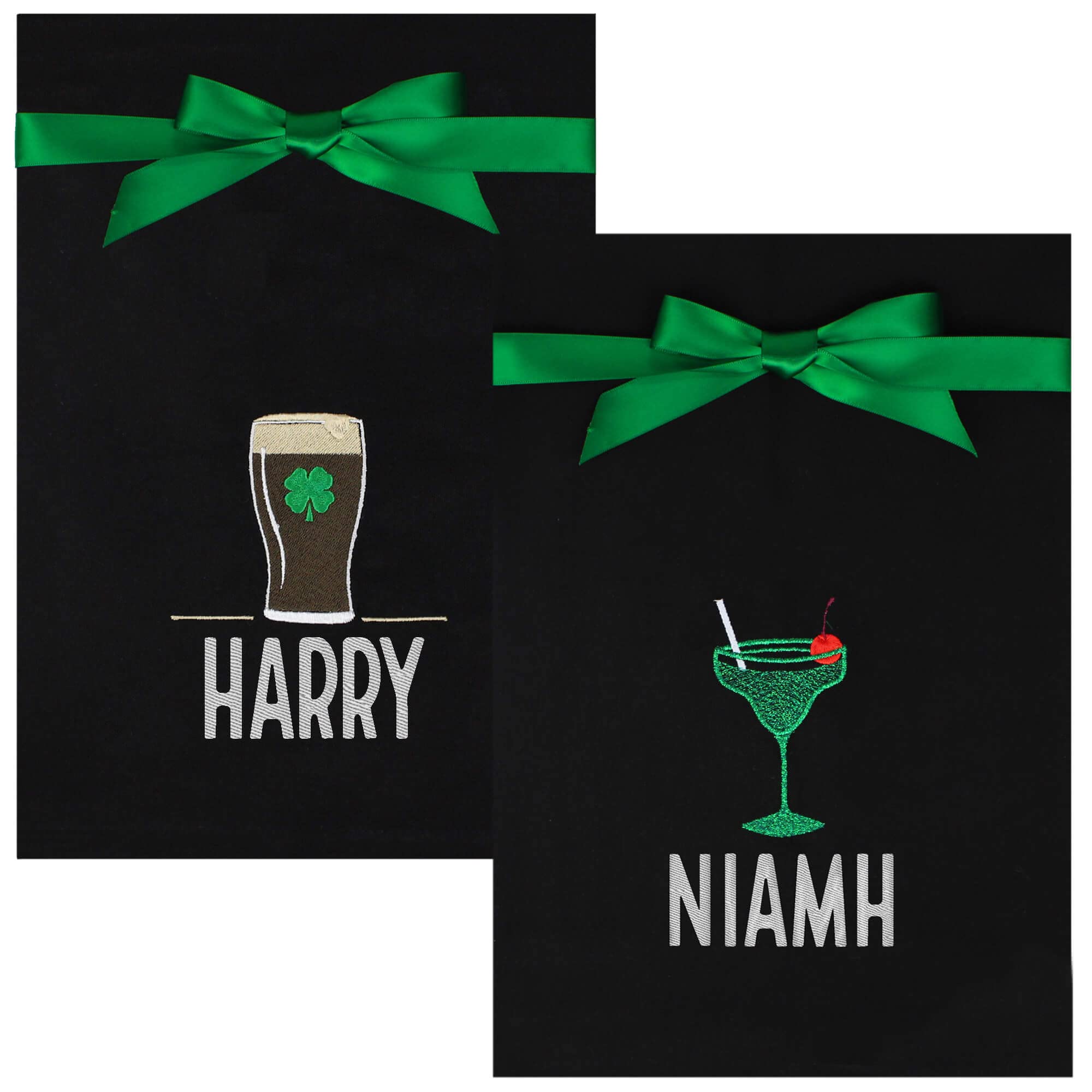 Teddyts Black Personalised Lucky Irish His & Hers Cocktail And Pint Tea Towel Set