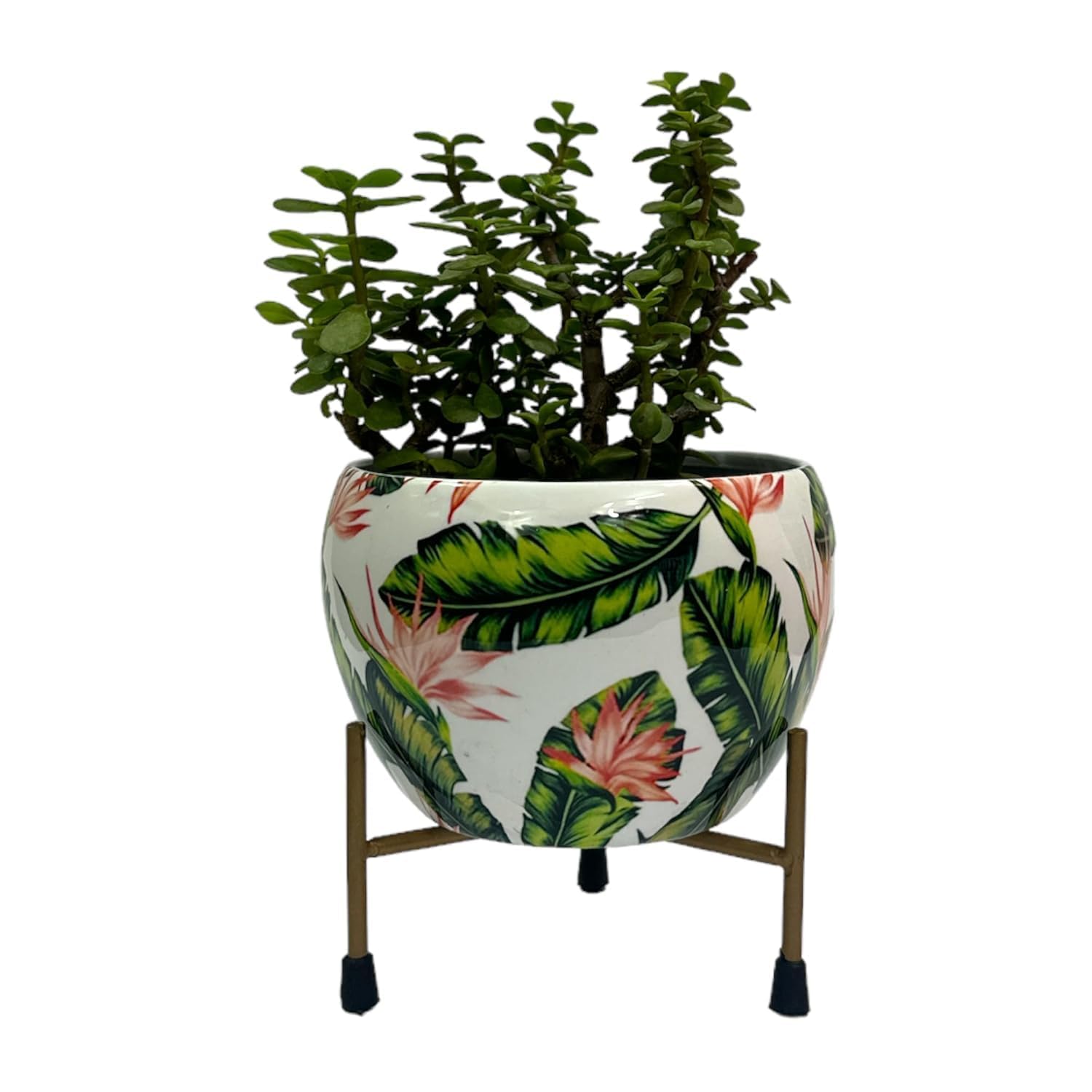 Decorative Indoor Planter Pot with Gold Metal Stand Blue Floral & Butterfly Design Flower Pot for Living Room Balcony & Home Decor-image-15