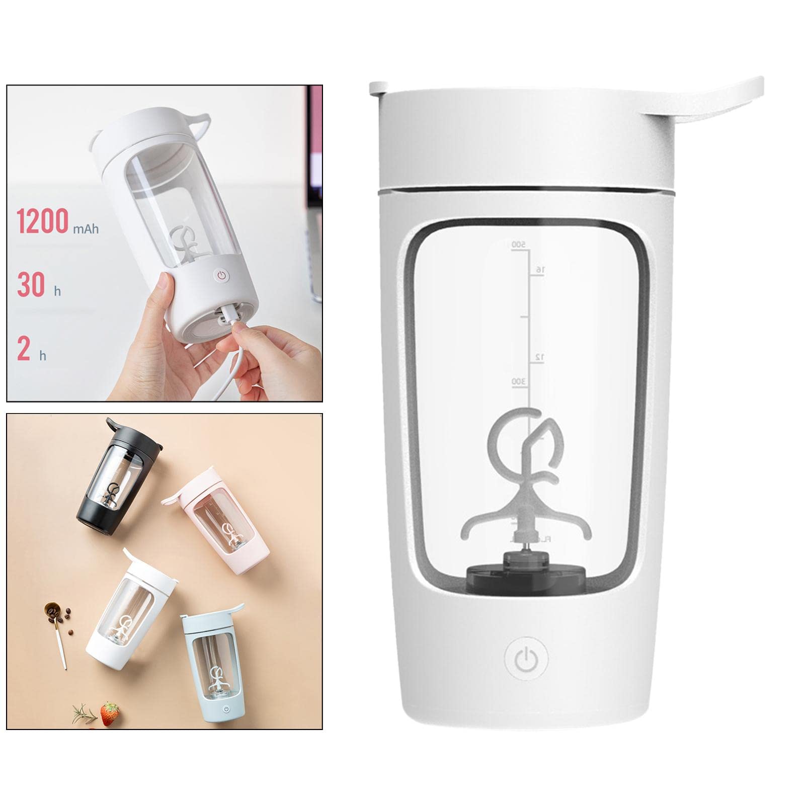 Shaker elettrico per proteine, in Tritan, senza BPA, colore: bianco