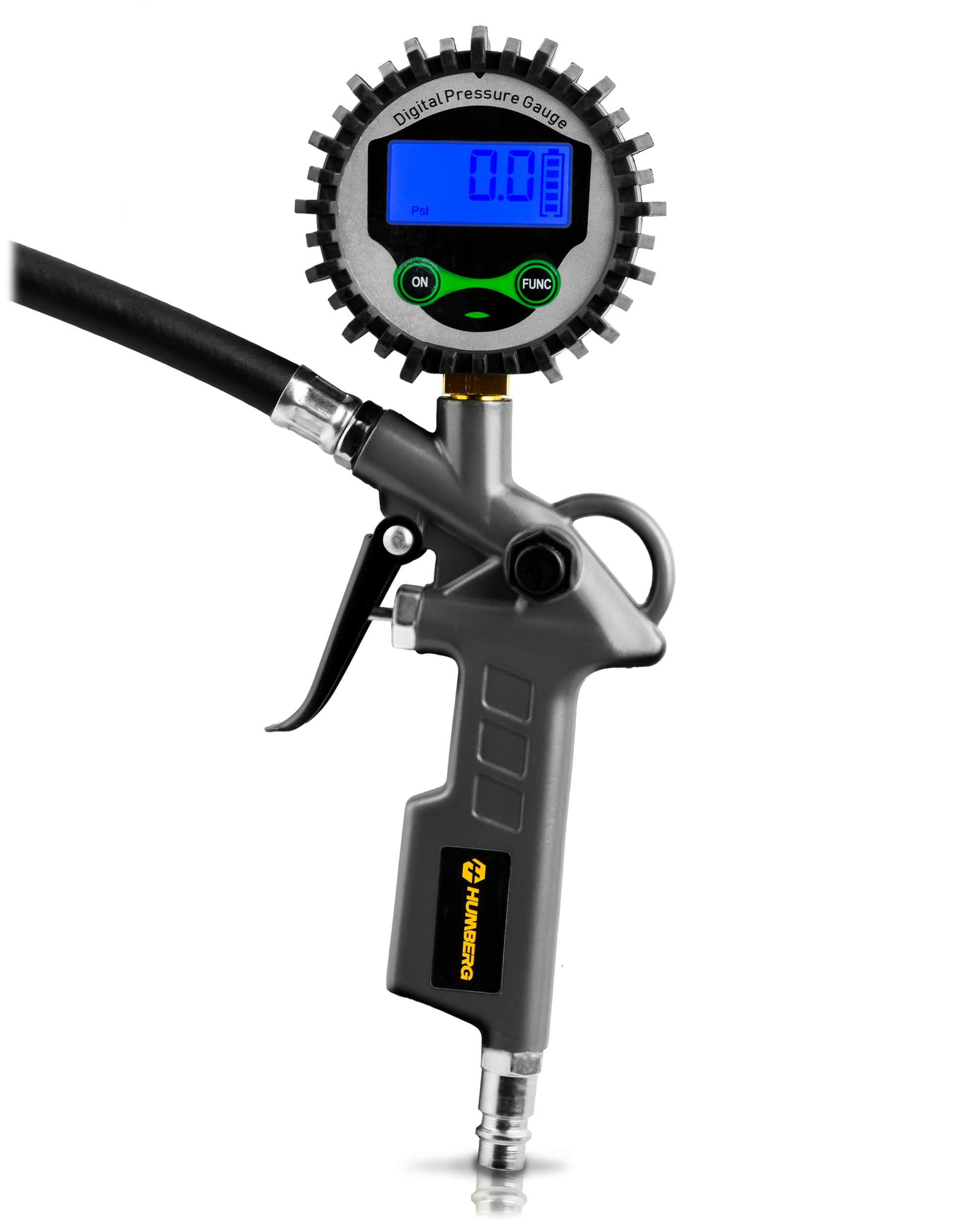Humberg Inflador digital de neumáticos con manómetro – manómetro de presión de neumáticos de 15 bares con pantalla LCD – Medidor de presión de aire para coche, moto y bicicleta – Manguera de 34 cm