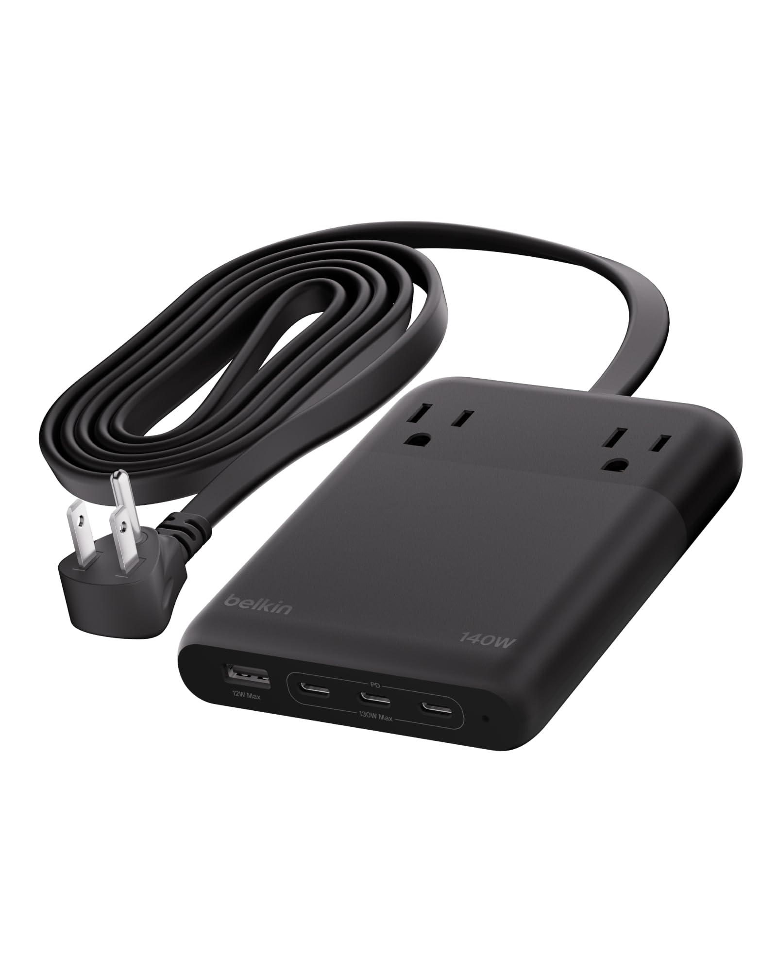 Belkin 2-Outlet GaN Charging Station 140W USB C Charger w 2X AC Outlets 3X USB C Ports and