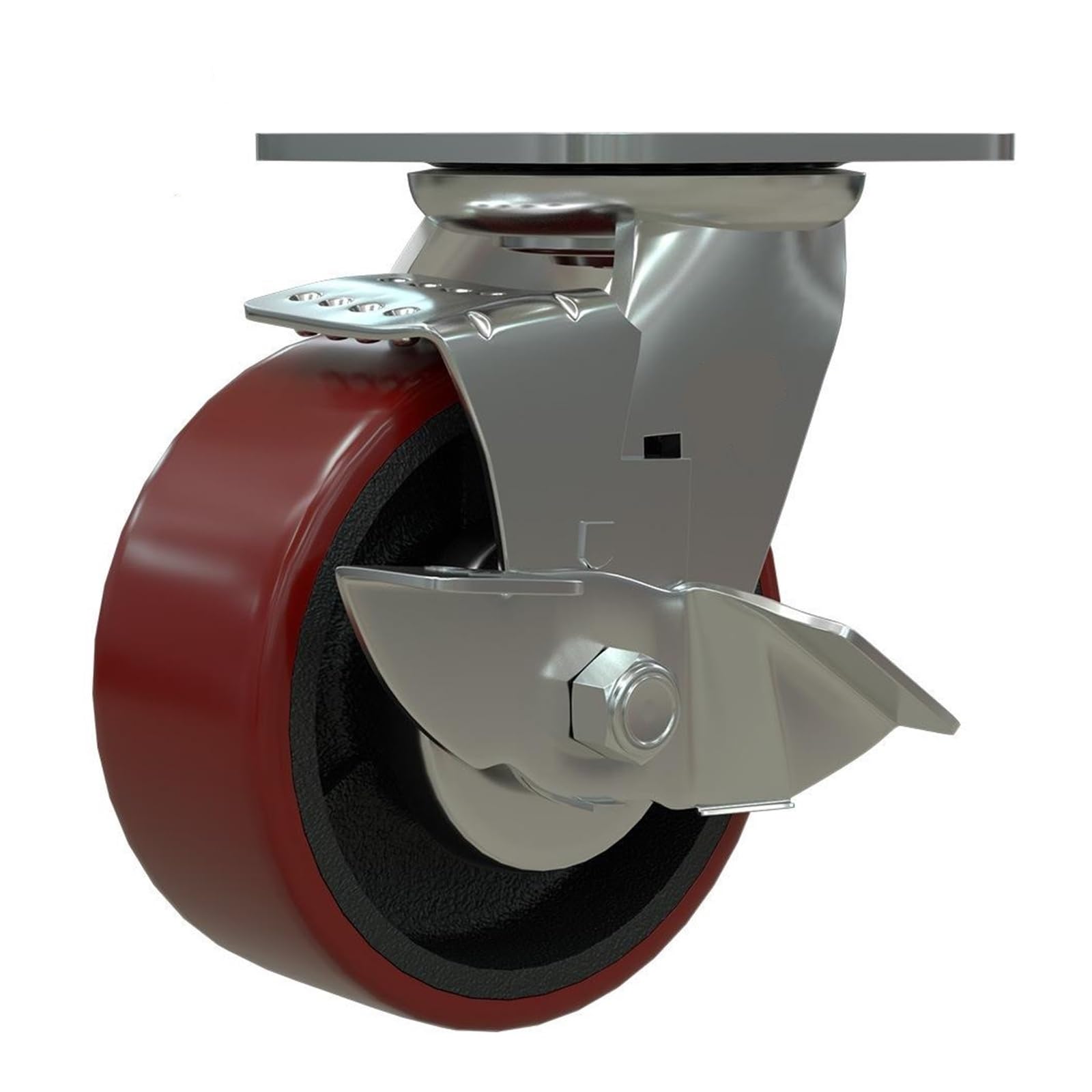 MXXDMOPD 1 Pack Heavy Duty 5 Inch Cast Iron PU Polyurethane Caster/Swivel Wheel with Brake/Warehouse Handling Industrial
