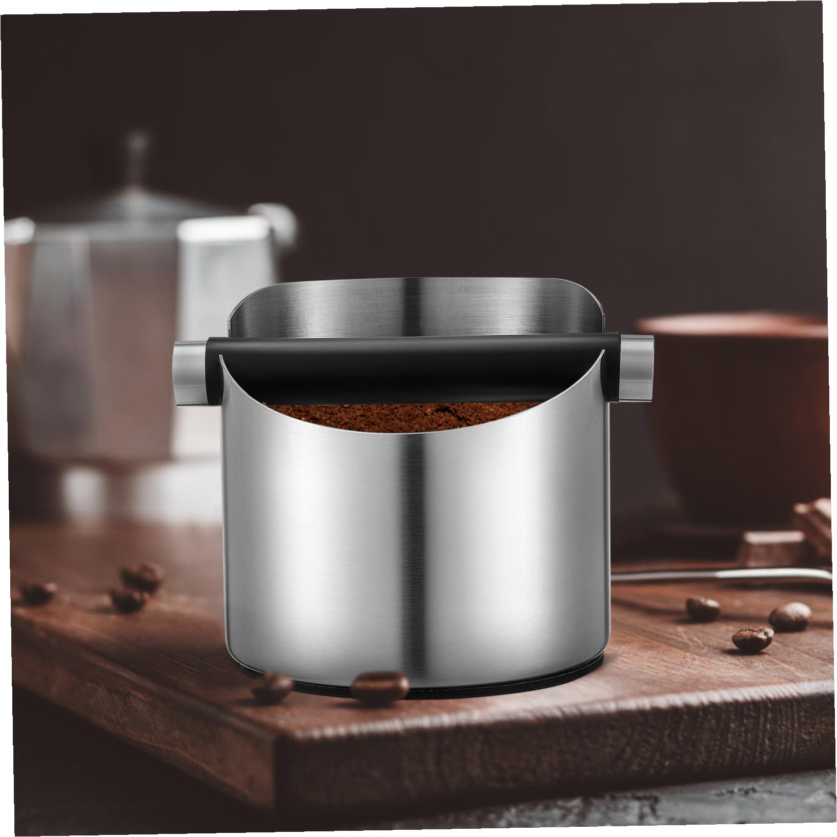 Recipiente con Barra de Golpeteo Extraíble y Base Antideslizante para Café Molido de Acero Inoxidable Adecuado para Cafés y Hogares