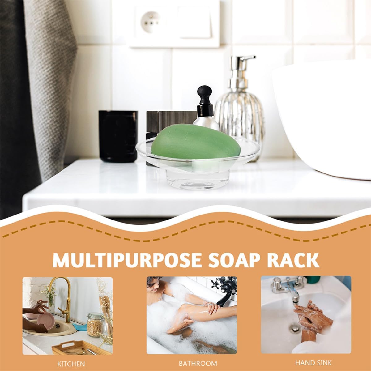 2pcs Round Glass Soap Dish with Non-Slip Bottom Soap Storage Holder for Bathroom Sink and Shower for Home Use