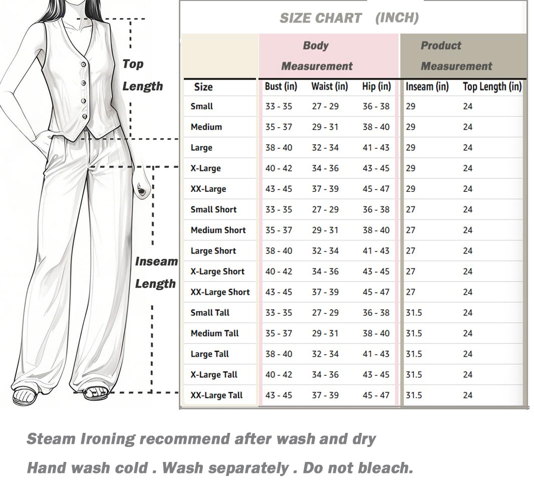 Fakanhui 2 pezzi vestito da donna in lino estivo gilet completo completo gamba larga pantaloni business tempo libero vacanza set lavoro