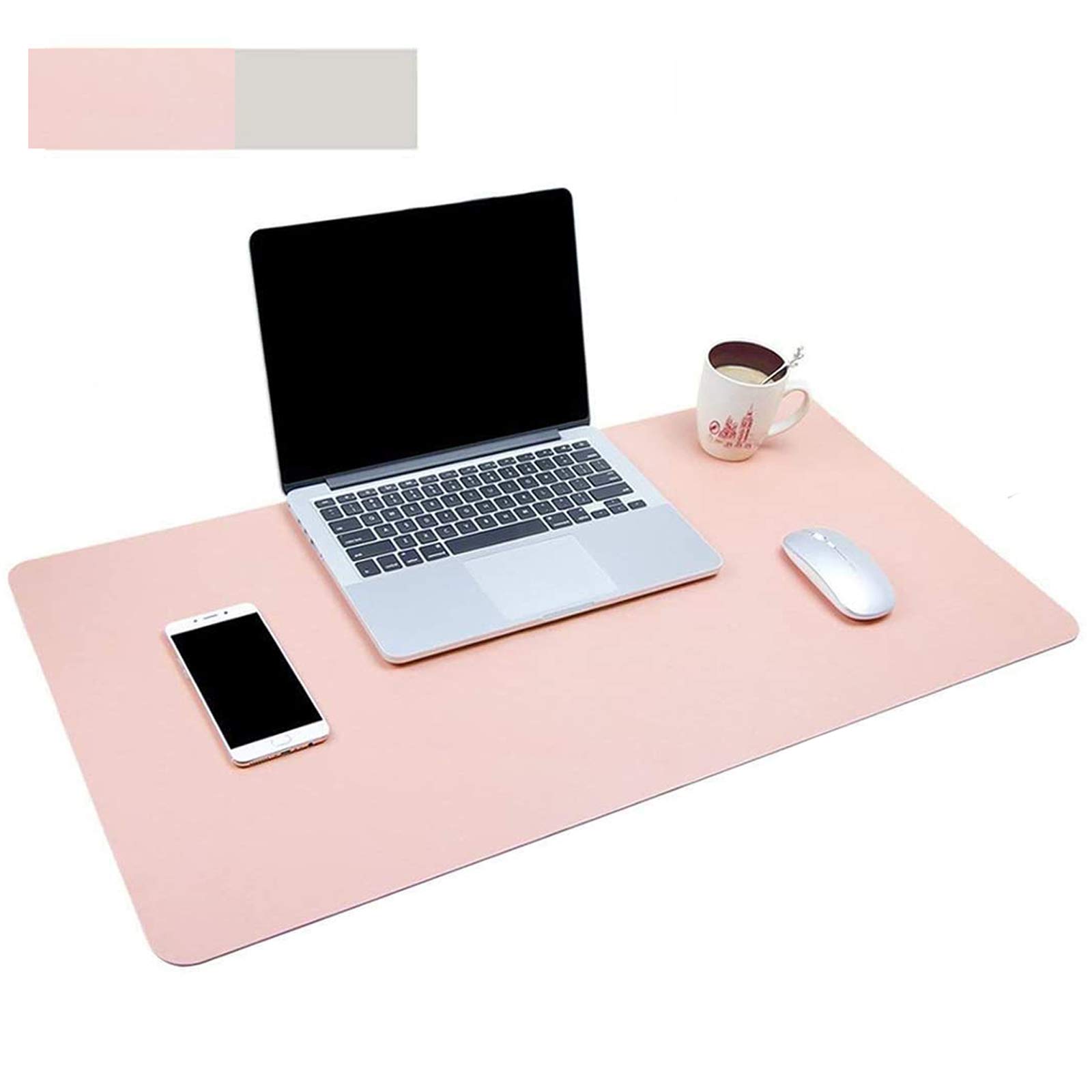 EwoleeMultifunctional Office Desk Pad, 60cm * 30cm Waterproof Desk Mat Protector PU Leather Dual-Sided Desk Writing Pad for Office Home(Pink+Silver)
