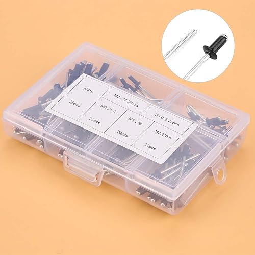 Miniatura 6 de Remaches de aluminio negro, retenedor de remache de sujeción de tornillo negro, 120 piezas M2.4 / M3.0 / M3.2 / M4 Kit de remaches ciegos de