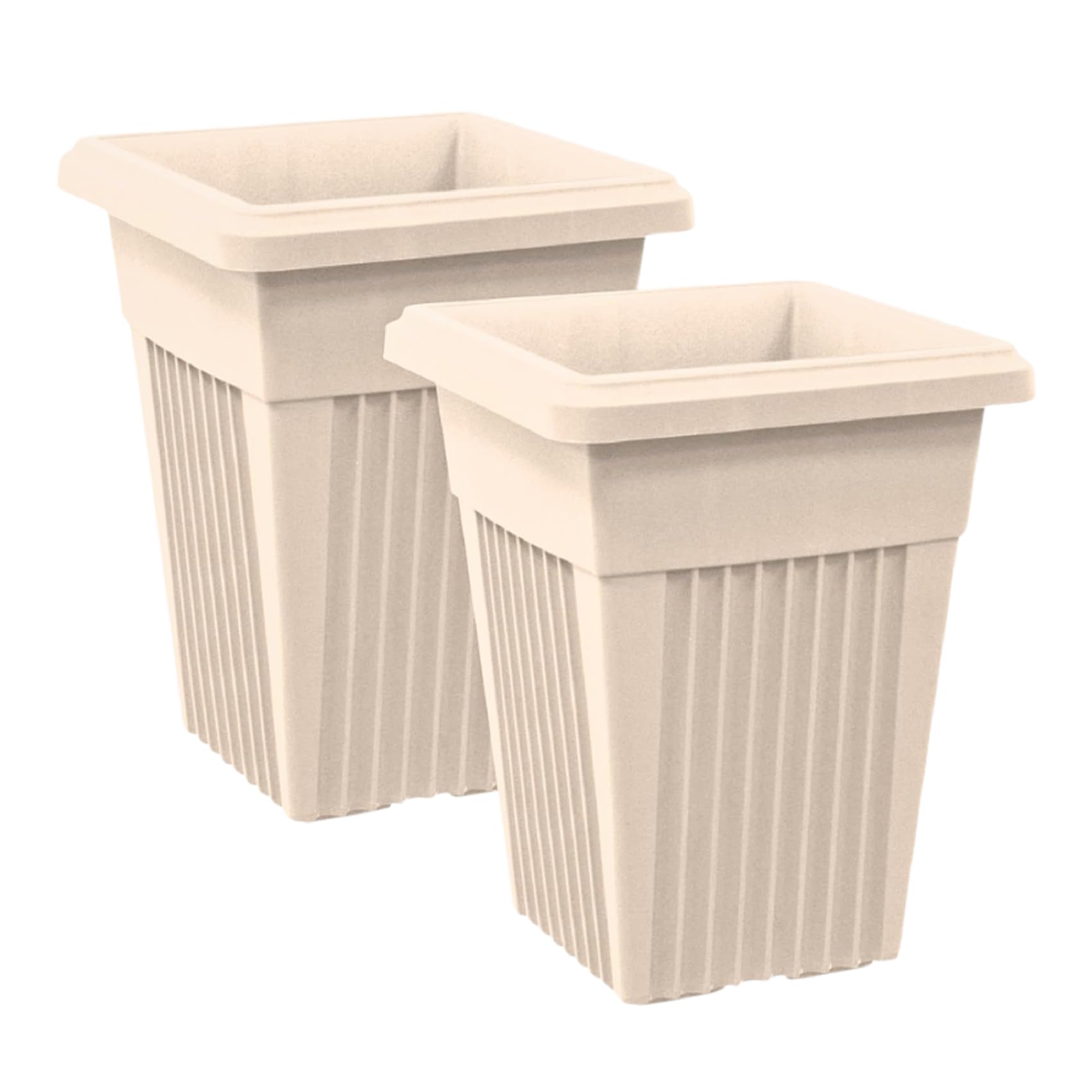 Khanary 40cm Sovereign Pillar Upright Tall Planters –Modern Square Flower Pot Garden, Patio, Front Door, decks, doorways, balconies, or offices (40cm Planter-Taupe, 2x 40cm Planter)