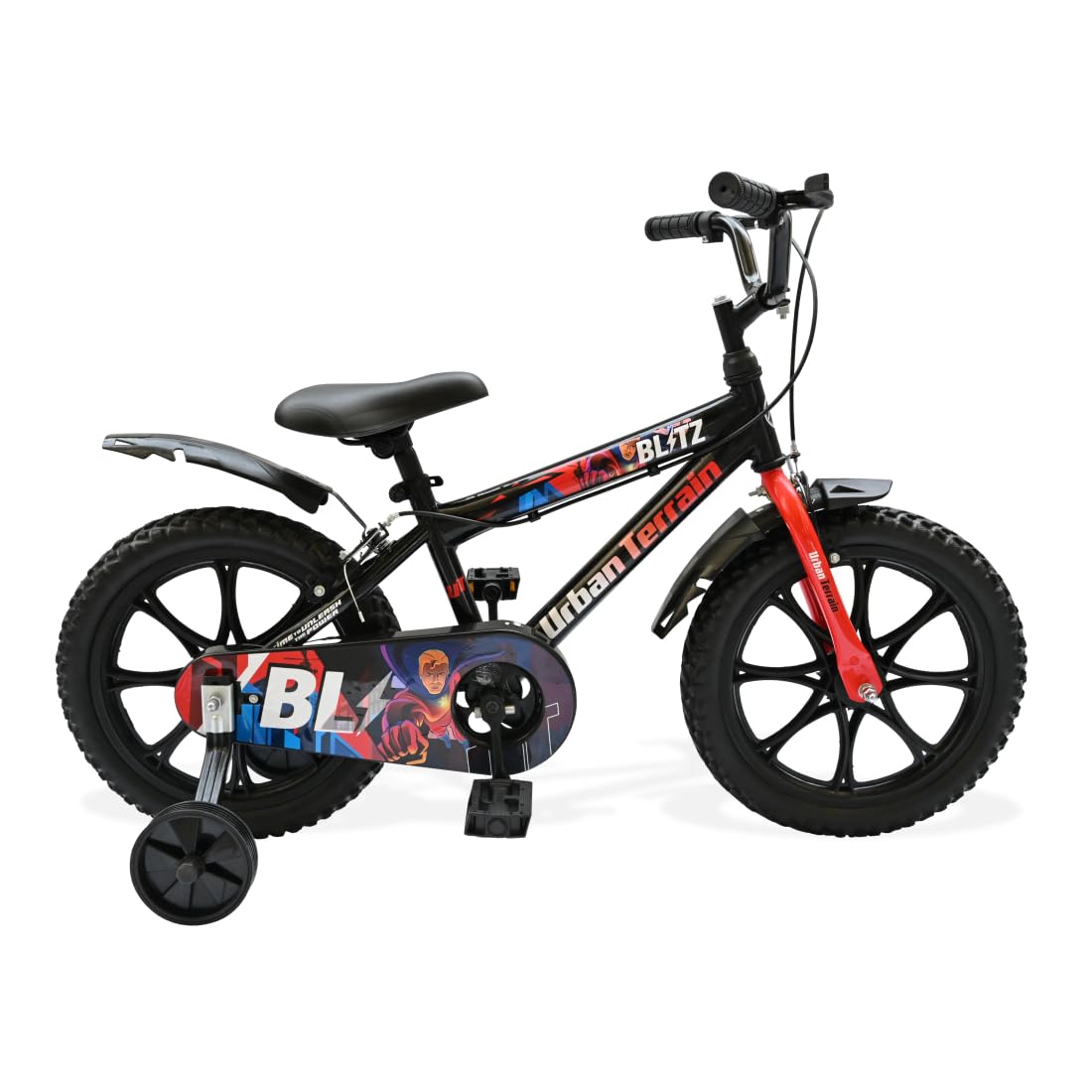 Urban Terrain Blitz Steel Kids Bike Cycle/Bicycle with Rigid Fork and Training Wheel Cycling Event & Ride Tracking App 16 inch | Ideal for : 4 to 6 Years, Little Kid, Frame Size : 10.5 inch (BlackRed)-image-49