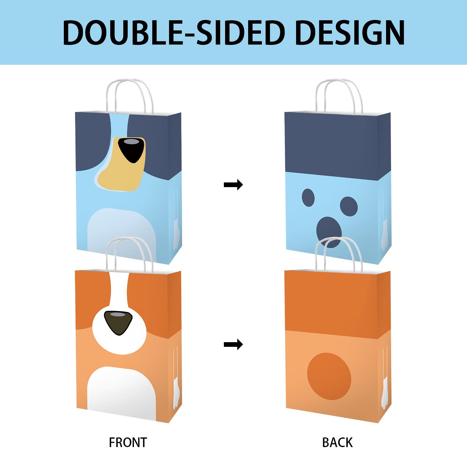 OU RUI 12Pcs Blue Dog Birthday Party Gift Bag Favors Cookie Chocolate Candy Snack Bags Dog Theme Party Carry Bag