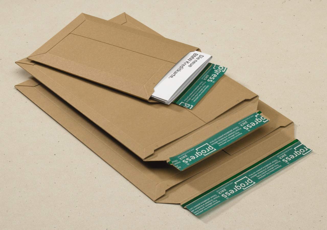 100 Stück progressPACK Versandtasche aus Vollpappe, DIN A5, 167 x 240 x bis 30 mm, 100-er Pack, braun PP V04.01