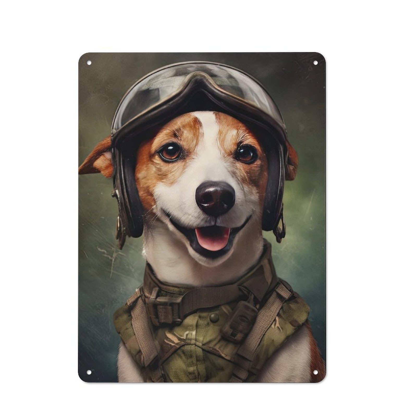Junmoney Jack Russell Dog Soldier Rustic Metal Wall Sign 40X30cm For Home Office Or Studio, For Garage, Workshop And Man Cave Decoration