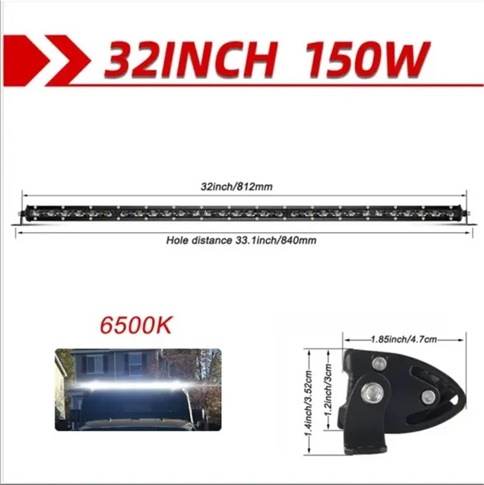 Faro Coche Barra De Luz LED Trabajo 12 V Y 24 Delgada 6D 20 Cm 96 Reflector Para Conducción Camiones 4x4 Todoterreno Para Jeep Coche Faros Delanteros(81cm)