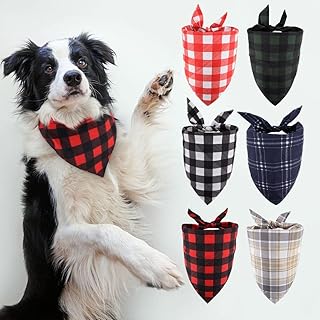 Plaid Bandana for Dogs 6 Pack Premium Polyester Fabric Handkerchiefs Dog Scarfs Triangle Bibs Apparel Accessories Dog Scarfs