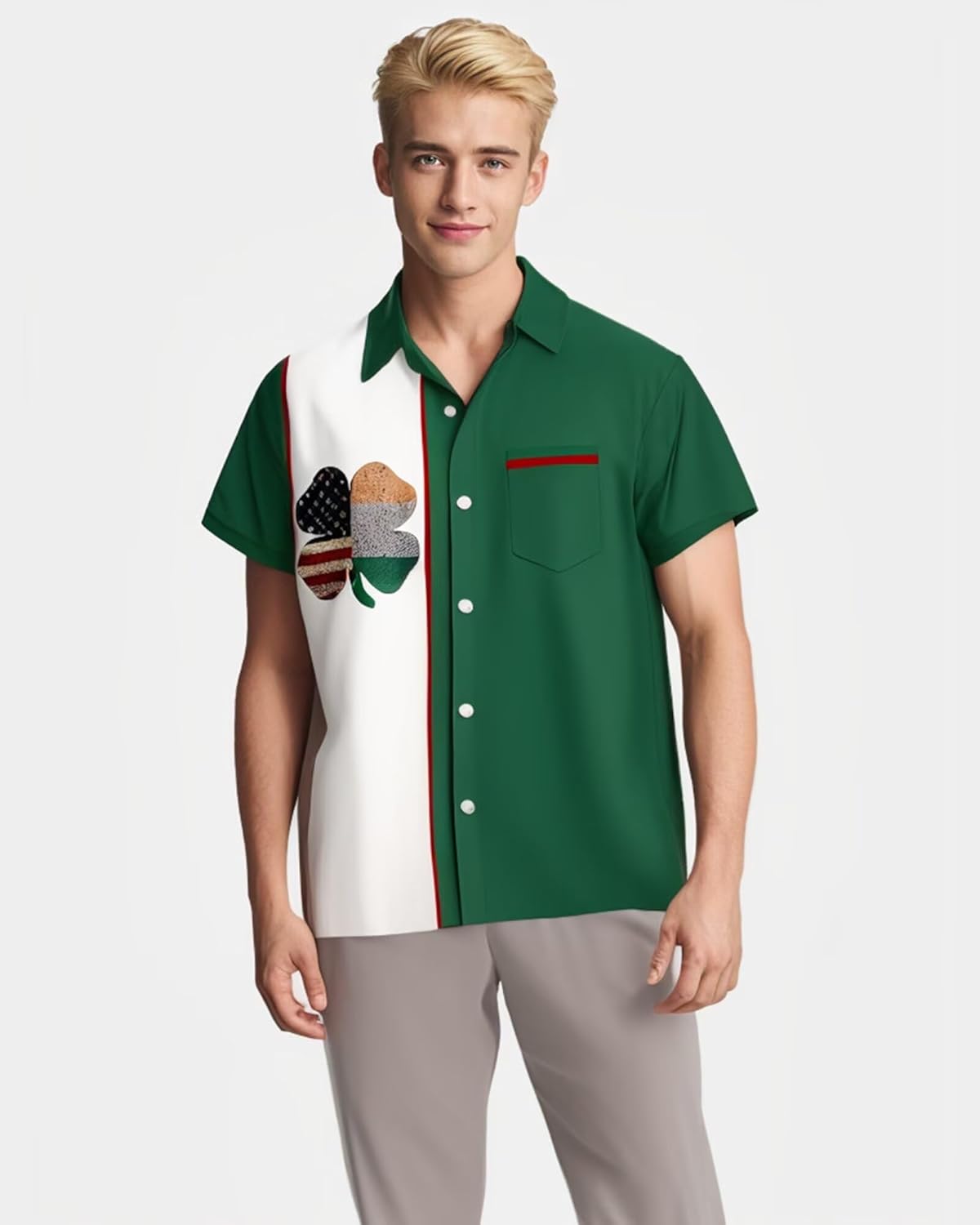 Mens St Patricks Day Shirt Shamrock Printed Retro Bowling Short Sleeve Casual Button Down Holiday Shirts - Image 5