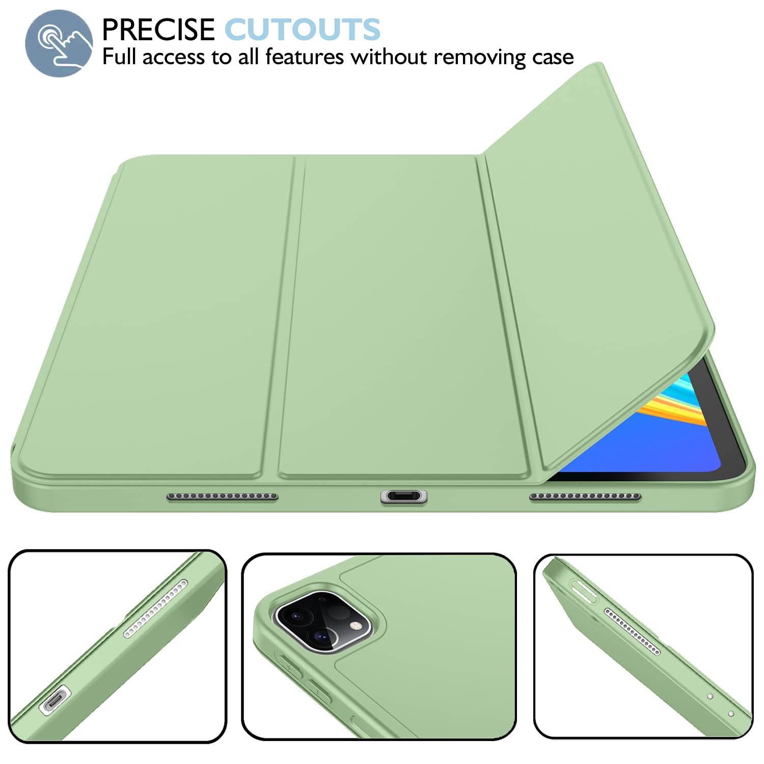 iMieet iPad Pro 12.9 Inch Case 2022/2021/2020/2018 (6th/5th/4th/3rd Gen) with Pencil Holder [Support iPad 2nd Pencil Charging],Trifold Stand Smart Case with Soft TPU Back,Auto Wake/Sleep(Matcha Green) — Amazon image 5