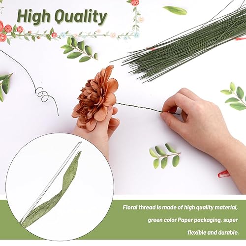 Miniatura 3 de Paleta flexible verde calibre 18, 50 piezas de tallo floral verde oscuro, tallos de flores, alambre envuelto en papel floral para manualidades,