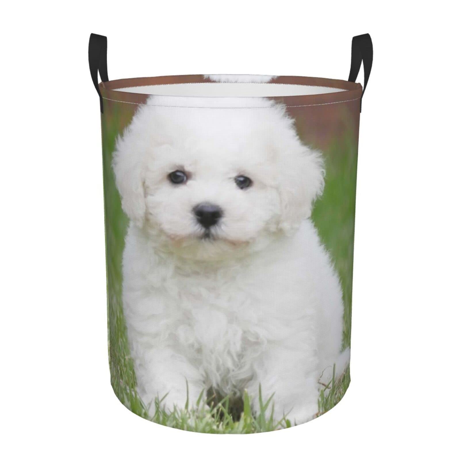 Aseelo Black Bichon Frise Dog Folding Baskets Circular Laundry Basket Freestanding Laundry Basket Dirty Laundry Basket Clutter Storage Bag.
