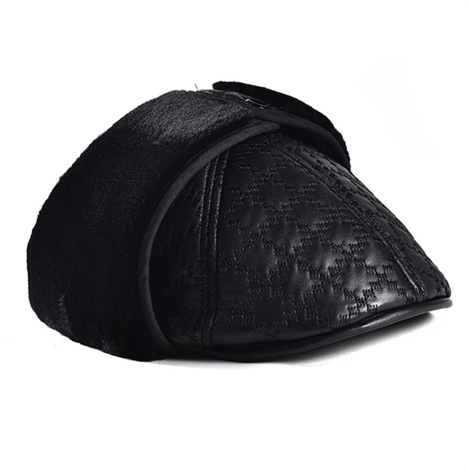 Reyox Men's Winter Hat, Warm Earflaps Trapper Hat, Sheepskin Newsboy Cap Black 1 Large