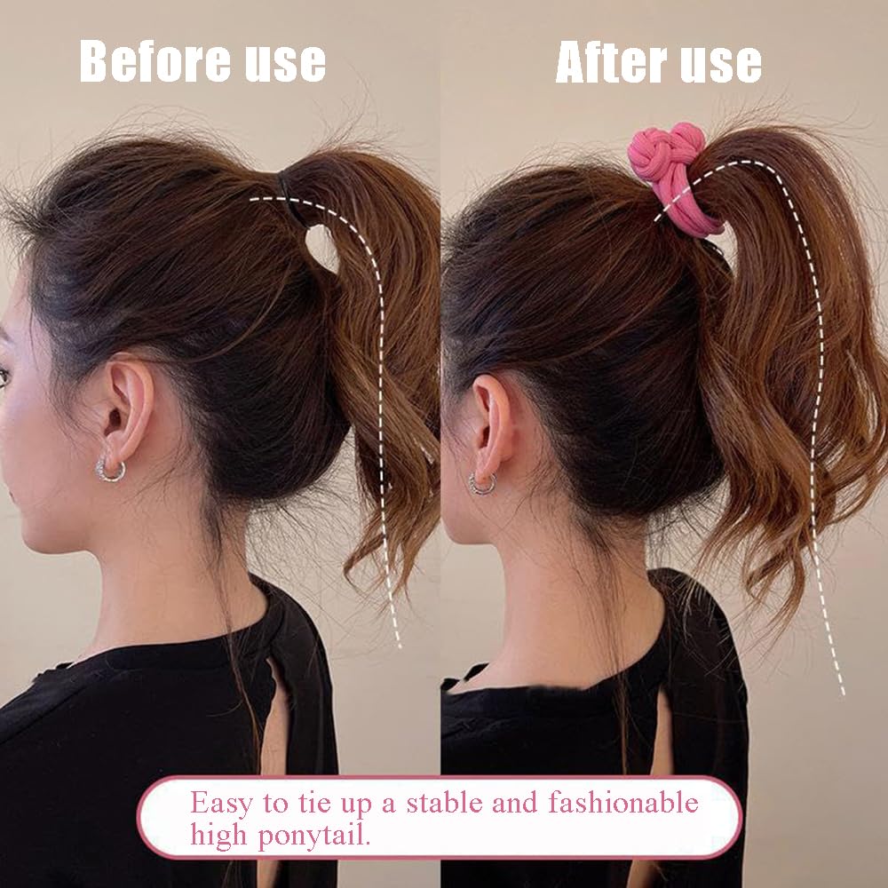 Miupoo Knotted Button Hair Tie Set,Knot Scrunchies Elastic Rubber Band Hair Ropes for Women,High Ponytail Tie Hair Rope Stretchy Thickened Durable for Thick and Long Hair,5Pieces - Image 3