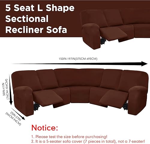 Miniatura 9 de 7 fundas para sofá reclinable seccional en forma de L, fundas para sofá modular de 5 asientos, terciopelo de seda lechera, funda elástica para sofá