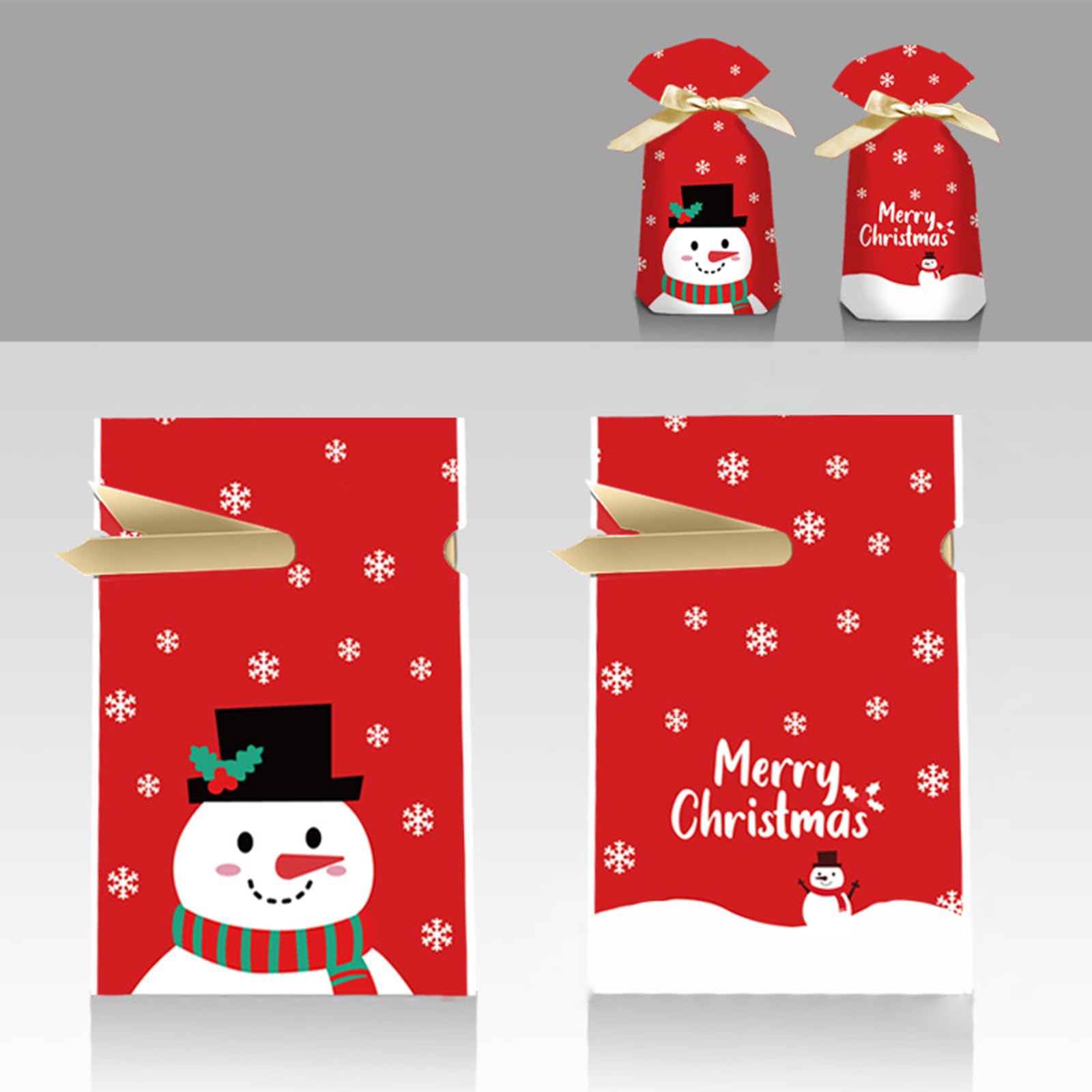 Torebki na słodycze, 50 Sztuk/Zestaw Świąteczne Torby Na Cukierki PEVA Cartoon Santa Snowman Prezenty(Red Nose)