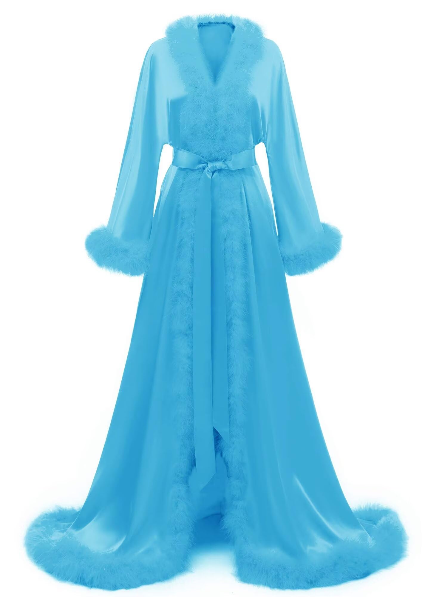 Yexinbridal Feather Bridal Robe Silk Satin Luxury Maternity Gown for Photoshoot Wedding Dressing Lingerie Nightgown