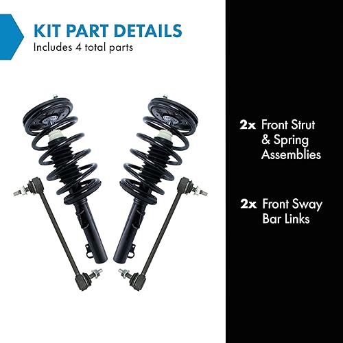 Miniatura 1286 de TRQ Kit de suspensión delantera, conjunto de amortiguadores y resortes, barra estabilizadora, enlace estabilizador compatible con Chevrolet