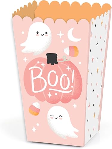 Big Dot of Happiness Pastel Halloween - Cajas de palomitas de maíz para fiesta de calabaza rosa, juego de 12