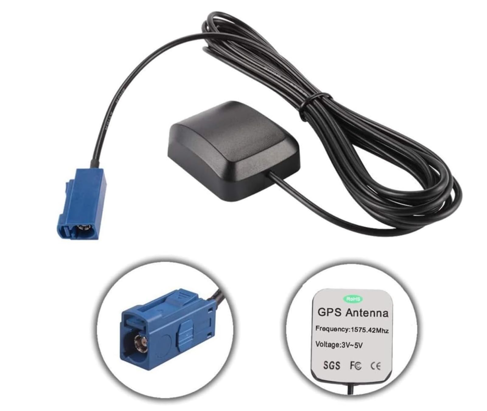 Antenna GPS Attiva 1,5 Metri Fakra C Blu per Auto Volkswagen VW Ford Audi MFD2 RNS2 RNS-E