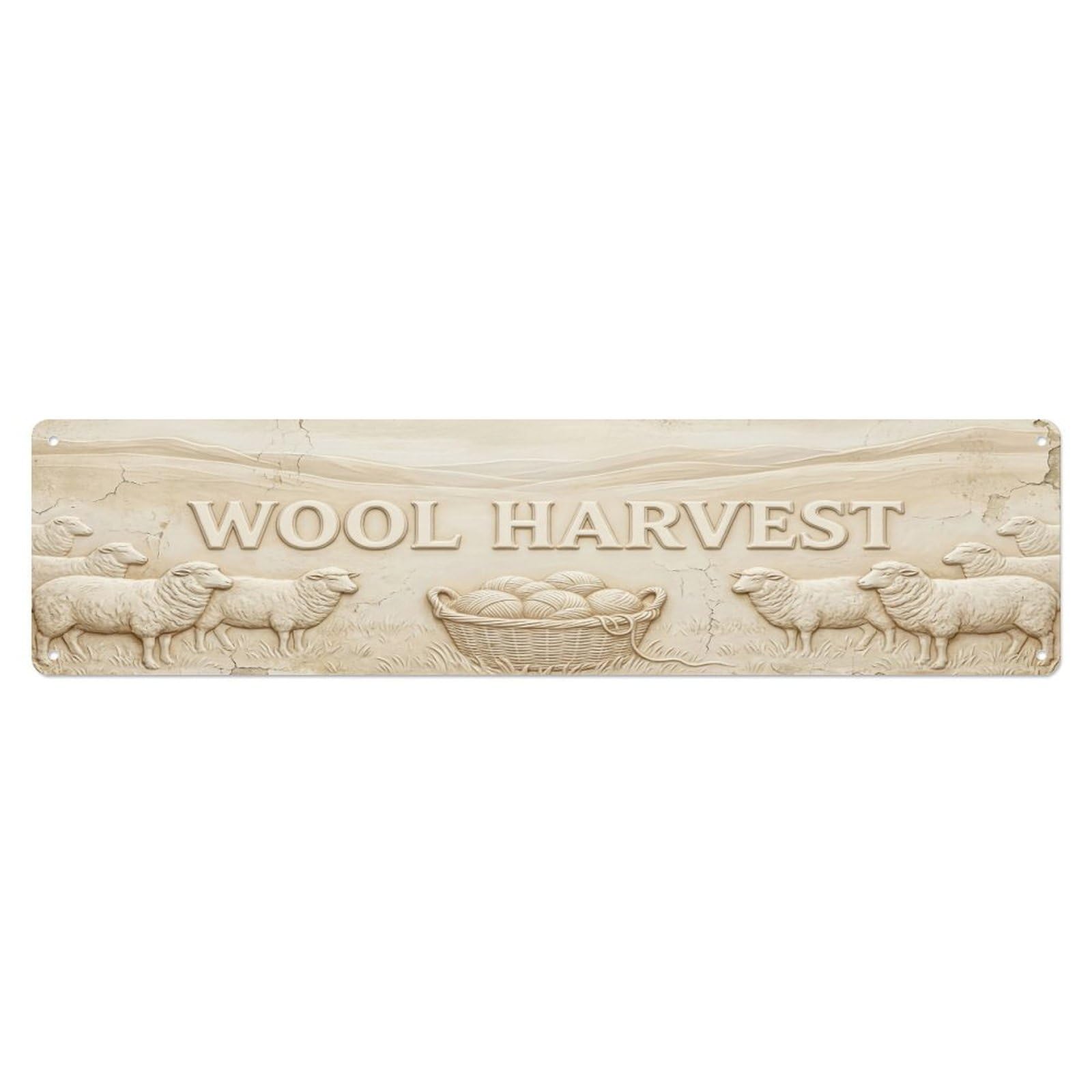 Olhnbad 4X16inch(10X40cm) Vintage Cottagecore Garden Wool Harvest Relief Metal Tin Sign
