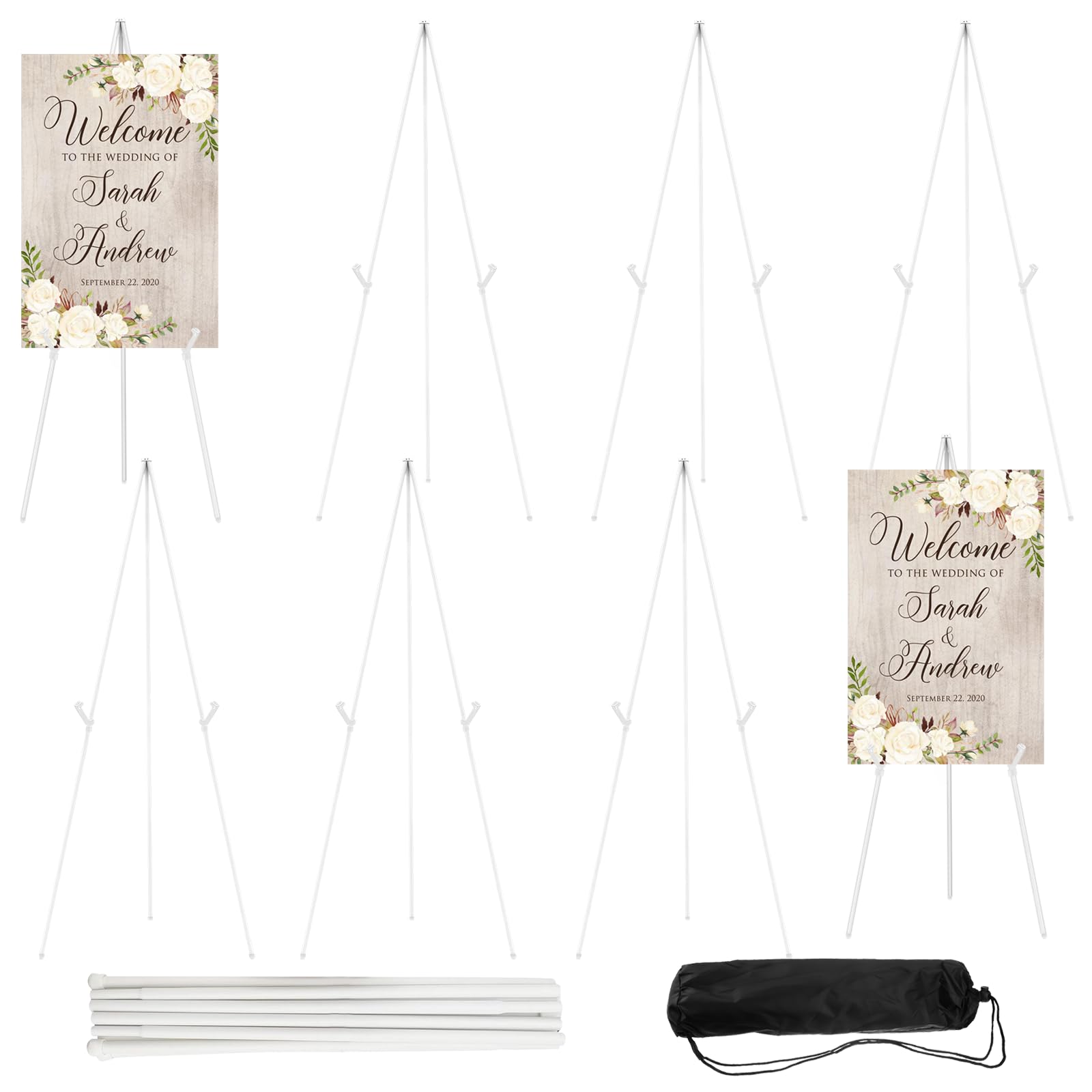 JEAWIWI Easel Stand 65 Inches 8 Pcs, Lightweight Adjustable Art Easel for Display, Wedding Sign, Poster, White Metal Easel with Portable Bags