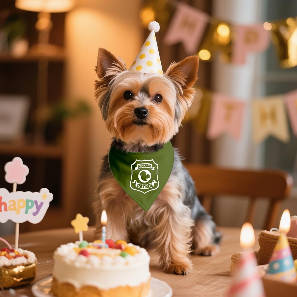 Bandana pour chien vert Squirrel Patrol - Pour le printemps et l'été - Accessoire pour les aventures en plein air, la randonnée, le camping, les voyages