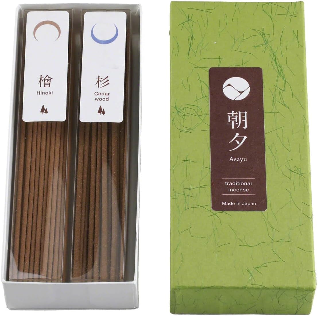 Asayu Japan Traditional Incense Sticks - Forest Set (Hinoki Cypress + Japanese Cedar Wood), 40gr (Each Scent 20g), for Yoga, Zen Meditation and Relaxation - Traditional Smoke Type