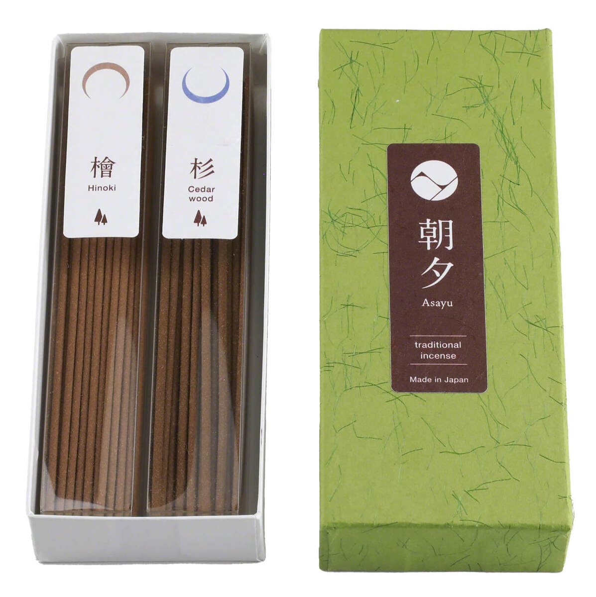 Asayu Japan Green Traditional Incense Sticks Forest Scent Set - Hinoki Cypress And Japanese Cedar Wood - Made In Japan - Ca. 40 Sticks, 20Gr (2X) - Quality 2-In-1 Incense Kit Forest Set