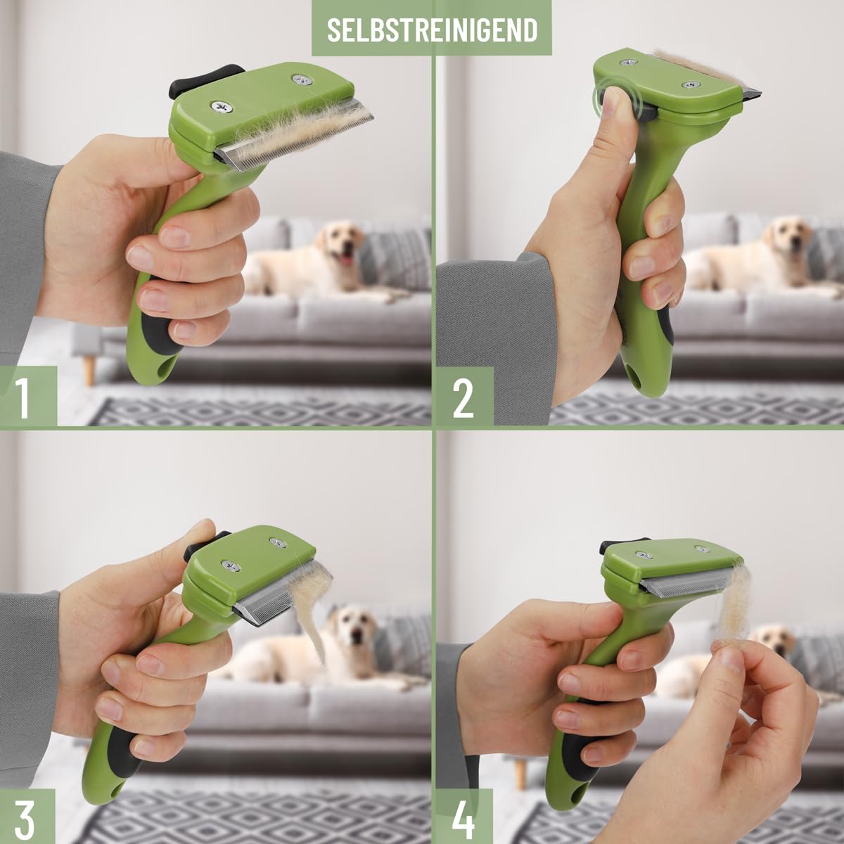 ReaVET Peine de lana para perros y gatos de pelo corto, razas pequeñas, elimina la capa interior, cuida el pelo de la cubierta, con botón de autolimpieza, peine para gatos, peine para perros, ideal