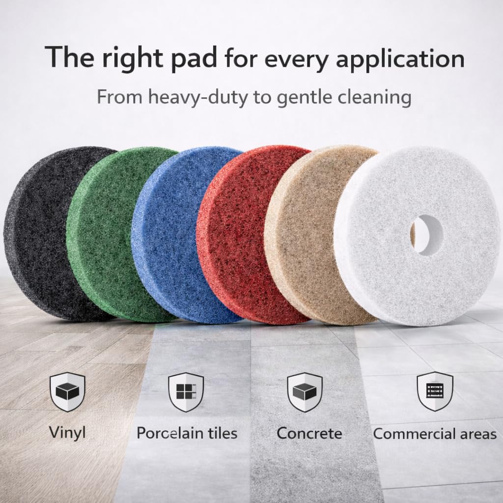 Almohadillas de suelo gruesas de 432 mm de diámetro, color verde, 5 unidades, para limpieza básica y suciedad fuerte, lavables y duraderas
