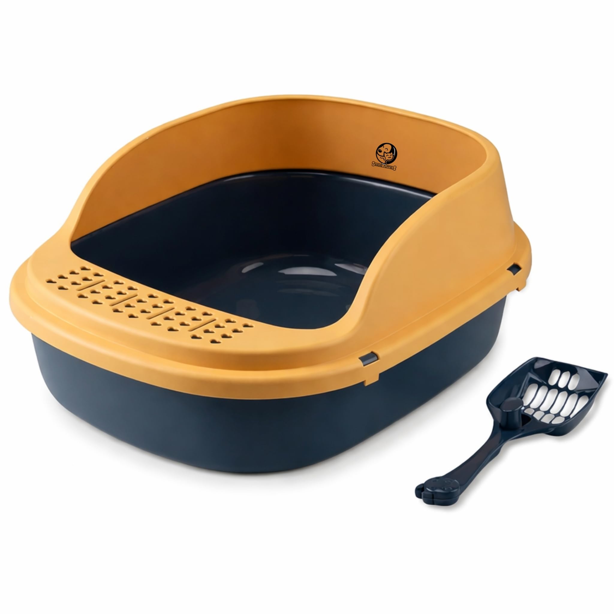 Foodie Puppies Cat Litter Tray with Scooper Semi-Enclosed Cat Toilet - (OpenTop Tray, 55 x 44 x 24 cm) for Cats & Kittens | with Sand Leak Pedal Reduces Odor, Perfect Starter for Toilet Training Tray