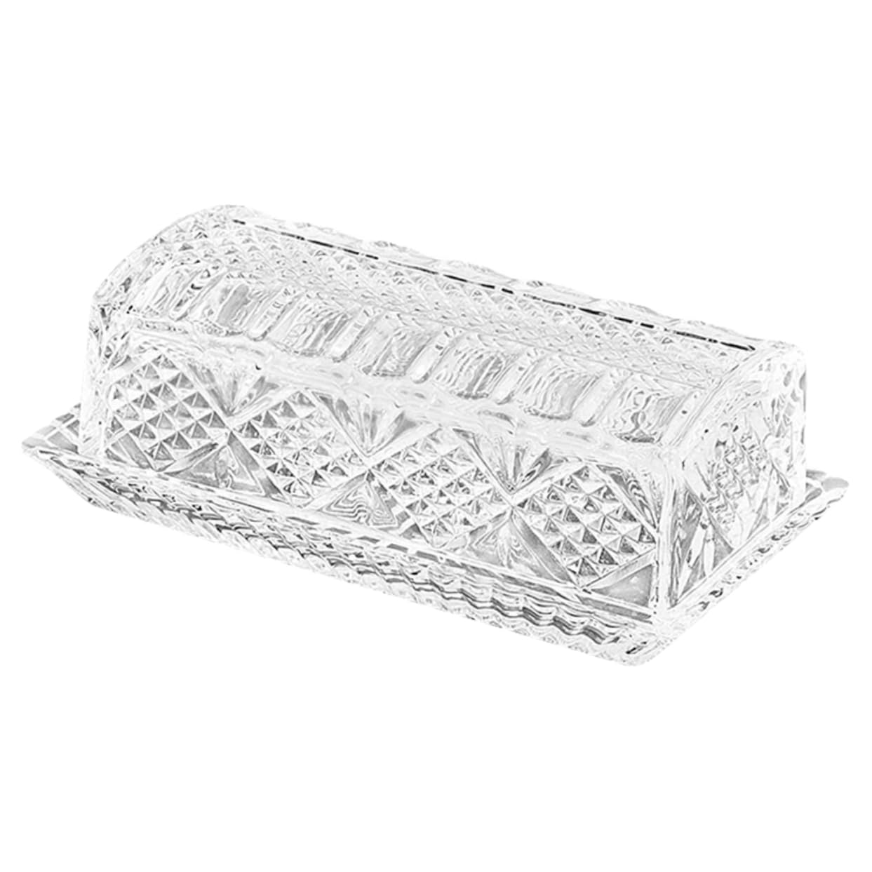 MUCKLILY 1Pc Elegant Relief Pattern Glass Butter Dish with Lid Transparent Storage Container for Butter and Snacks for Home Kitchen and Banquets