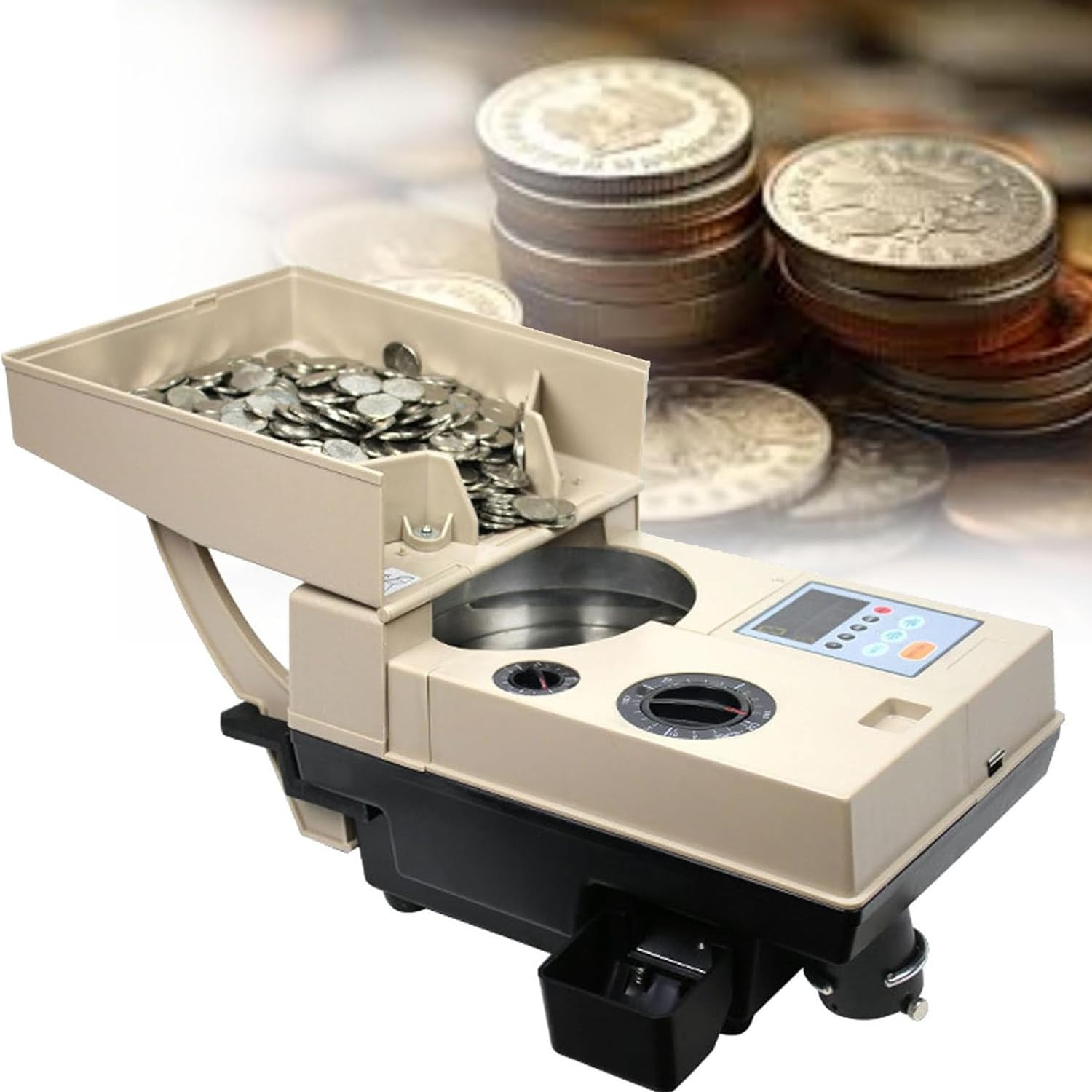 VitalisWorks Electronic Coin Counter Sorter,1500pcs/Min High Speed Coin Money Counter, Coin Sorting Machine Hopper Capacity 2000 Coins, Counting Range Up To 1~99999, for 15mm~34mm Coins